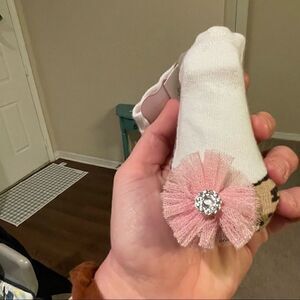 Leopard classic puff socks cheetah print w pink bow Mud Poe NWT boutique